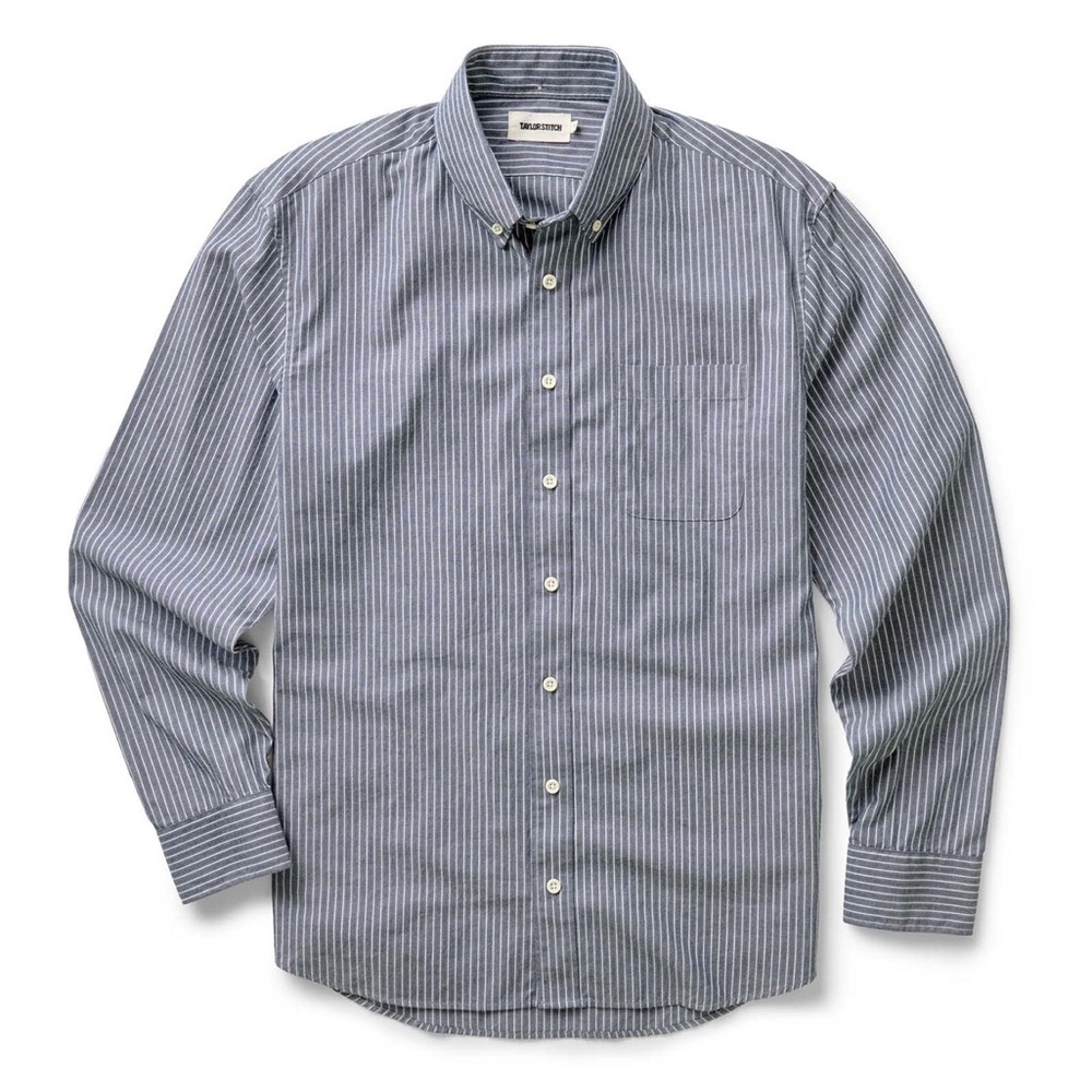 Taylor Stitch Men’s long Sleeve button down The Jack Rinsed Indigo Stripe 44/XL